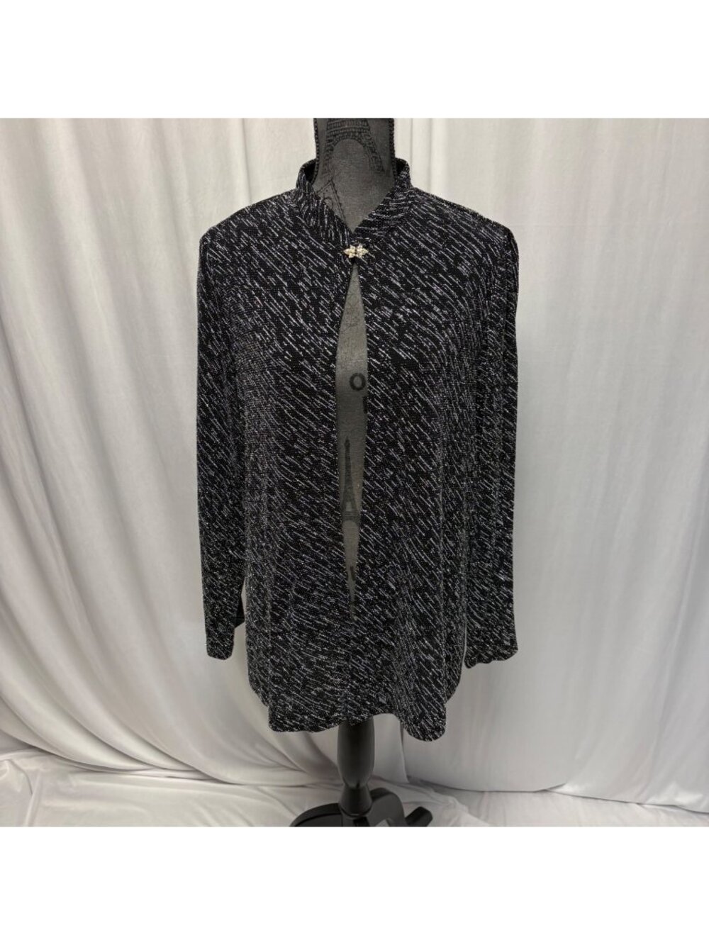Dressbarn Collection Jacket Womens 16 Black Metallic Shimmer Open Front USA Made